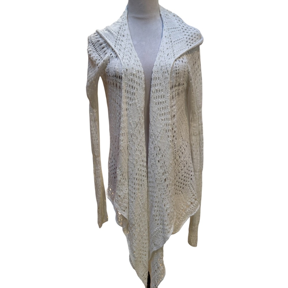 Abercrombie & Fitch Cardigan Womens M/L White Hooded Pointelle Open Front Boho